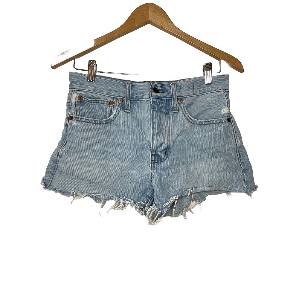 Madewell Relaxed Denim Shorts Women's 24 Button Fly Light Wash Festival Raw Hem
